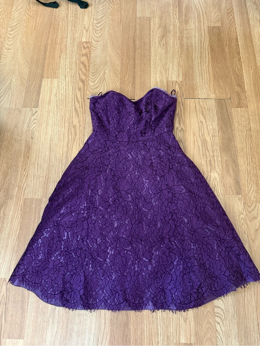 Soprano Strapless Lace A-Line Dress in Deep Purple